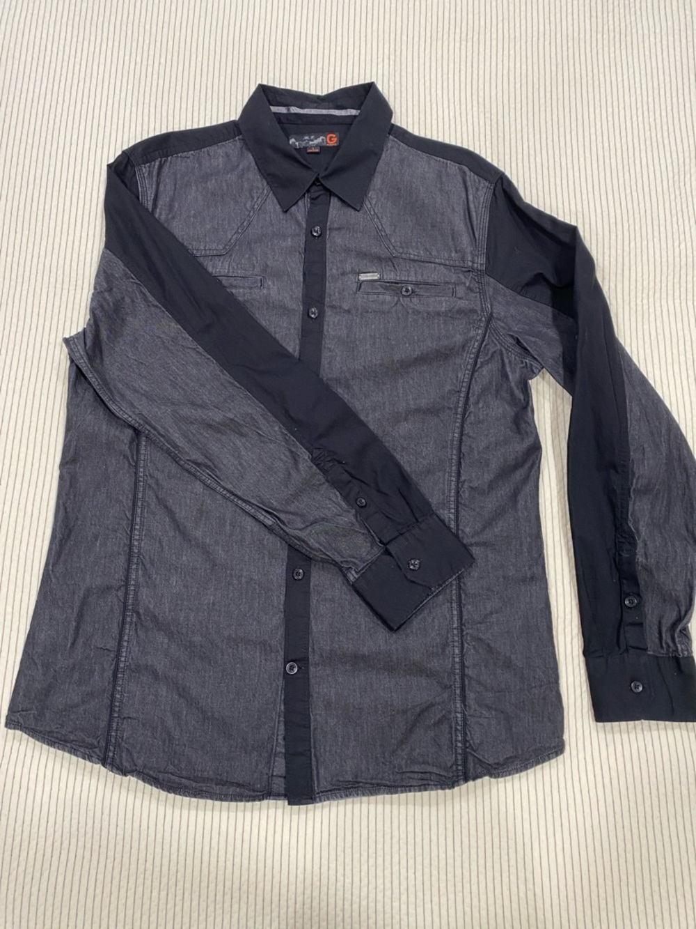 G by Guess Black and Charcoal Two-Tone Dress Shirt